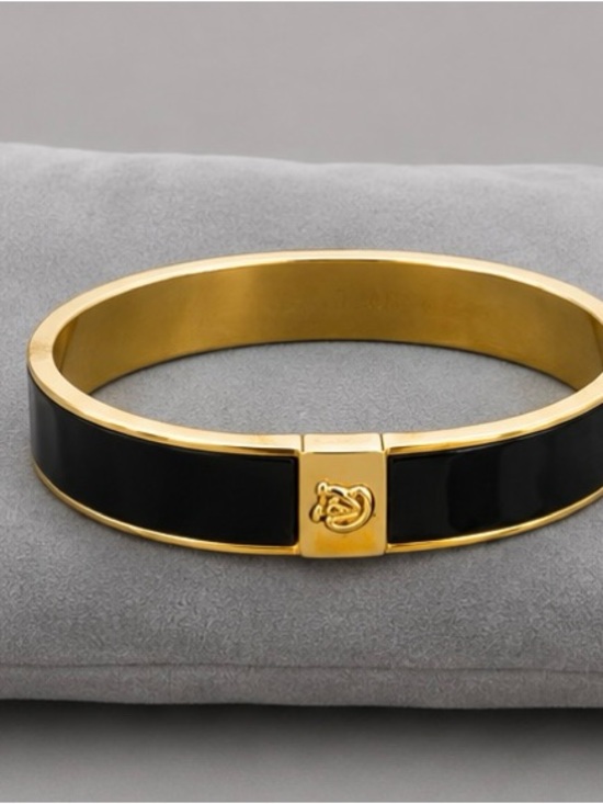 Vince Camuto Jewelry - Vince Camuto Black Enamel Gold Tone Bangle Bracelet Chic Classic